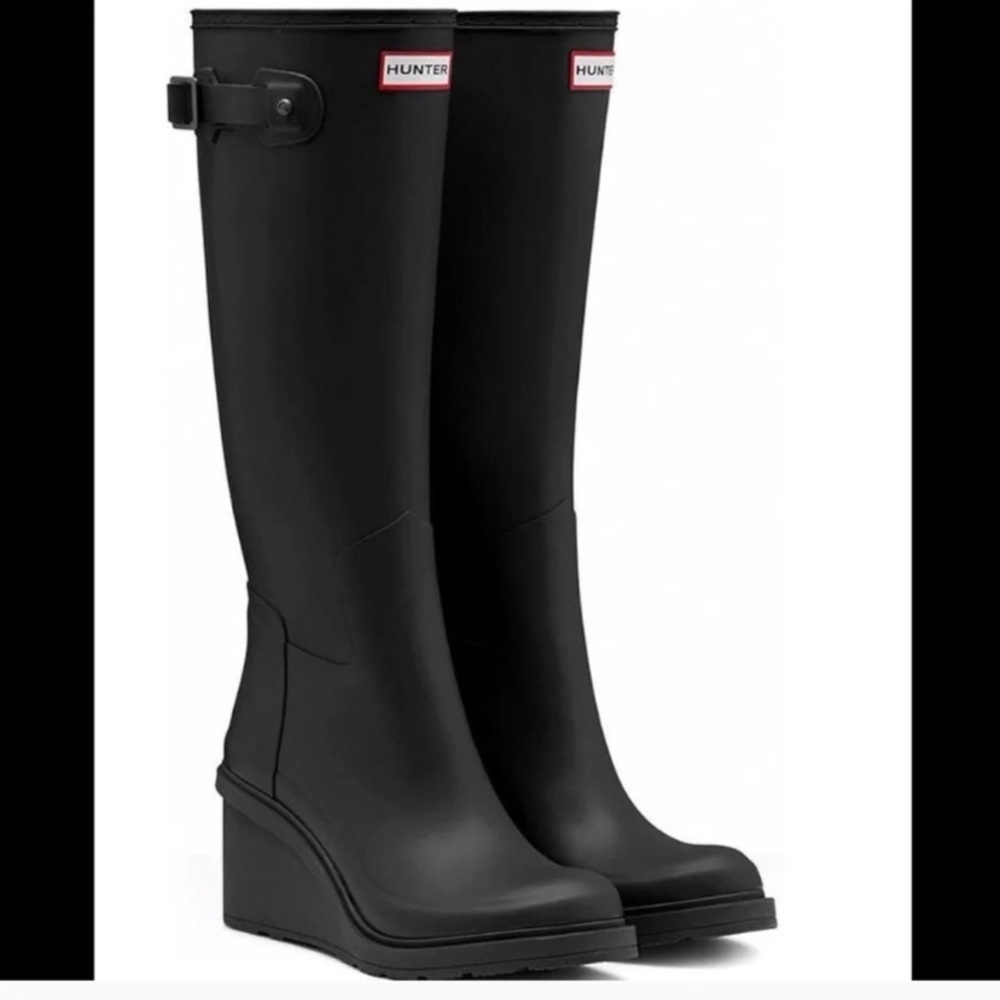 Hunter Black Women's Tall Wedge Rain Boots